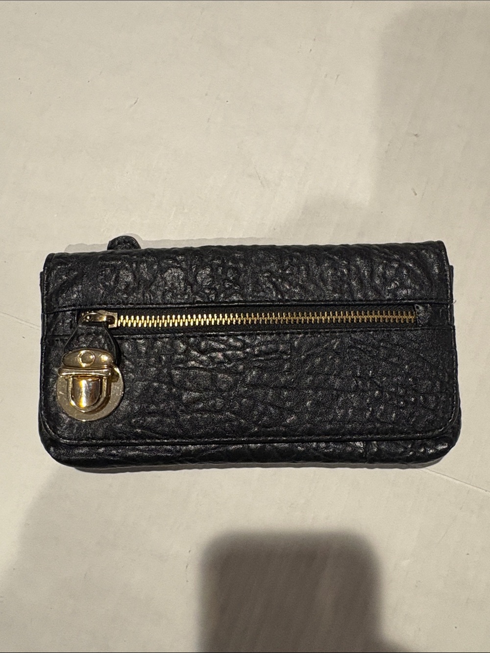 Steve Madden Black Leather Zip-Front Women's Wallet with Gold Hardware